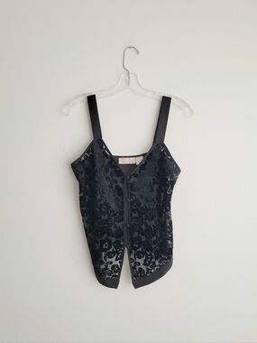 DELICATEA Black Velvet Floral Burnout Camisole Lingerie Top